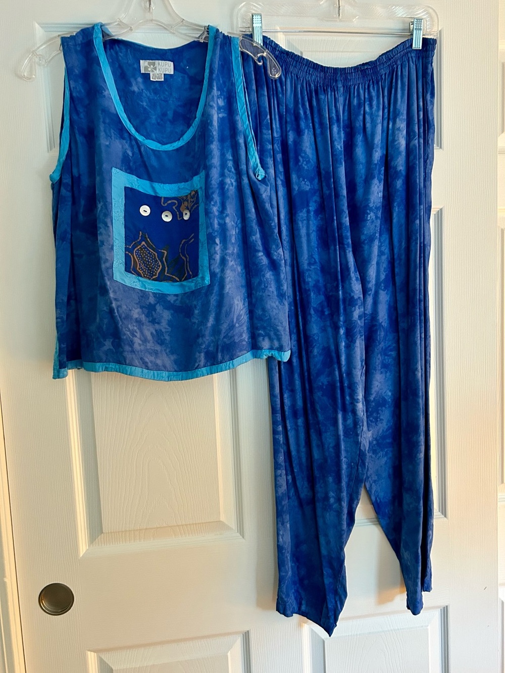 Blue Two-Piece Sleeveless Pantsuit Set with Front Pocket